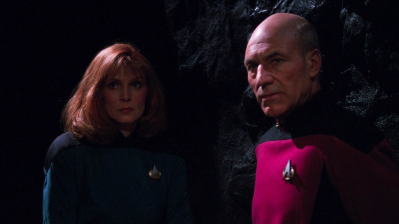 Picard and Crusher in a cave