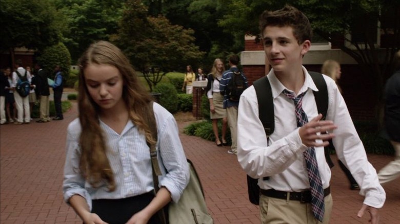 Dana Brody and Finn Walden in school uniforms