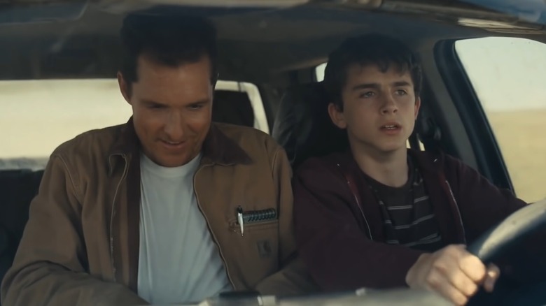 Timothee Chalamet and Matthew McConaughey in truck