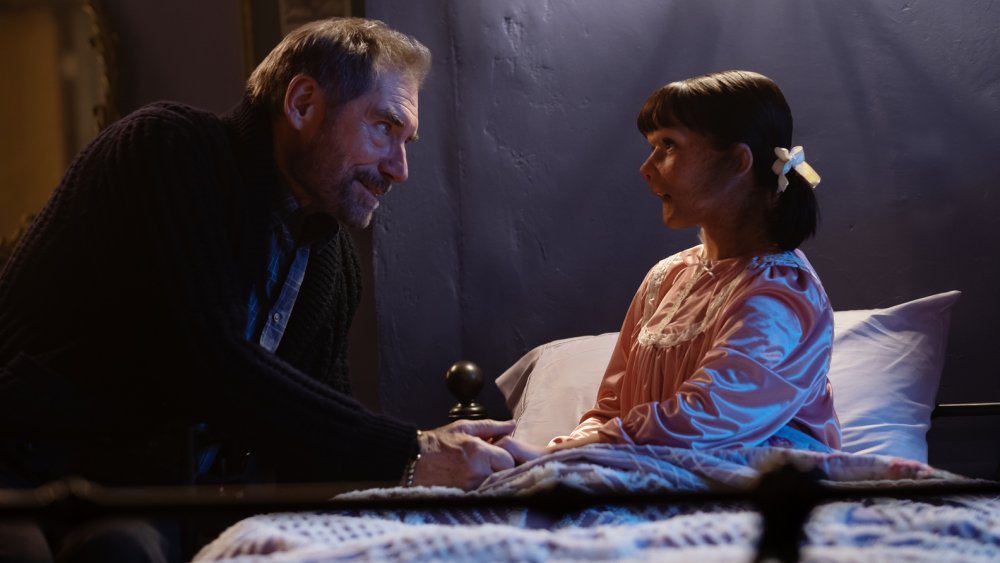 Timothy Dalton as Chief Niles Caulder and Abigail Shapiro as Dorothy Spanner on Doom Patrol