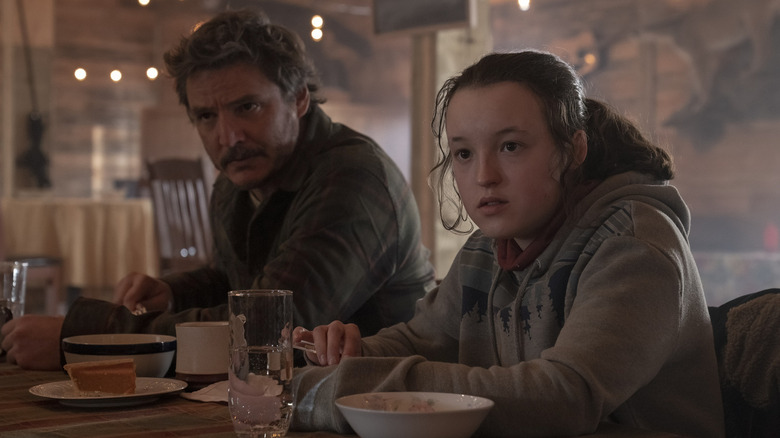 Joel and Ellie eating dinner