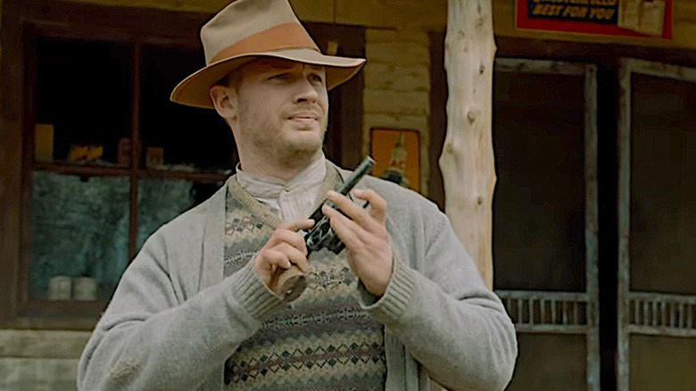 Tom Hardy as Forrest Bondurant with gun