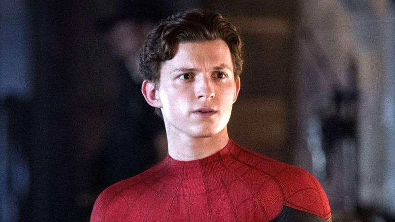 Tom Holland as Spider-Man looking concerned