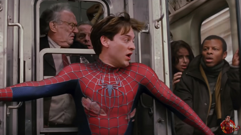 Tobey Maguire struggles to save a runaway train in Spider-Man 2