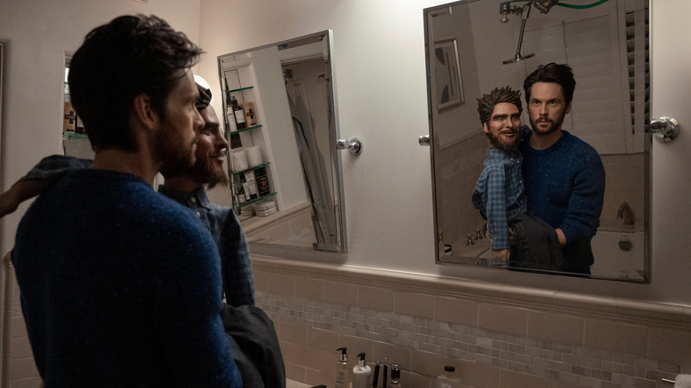 Neil with his dummy in the bathroom