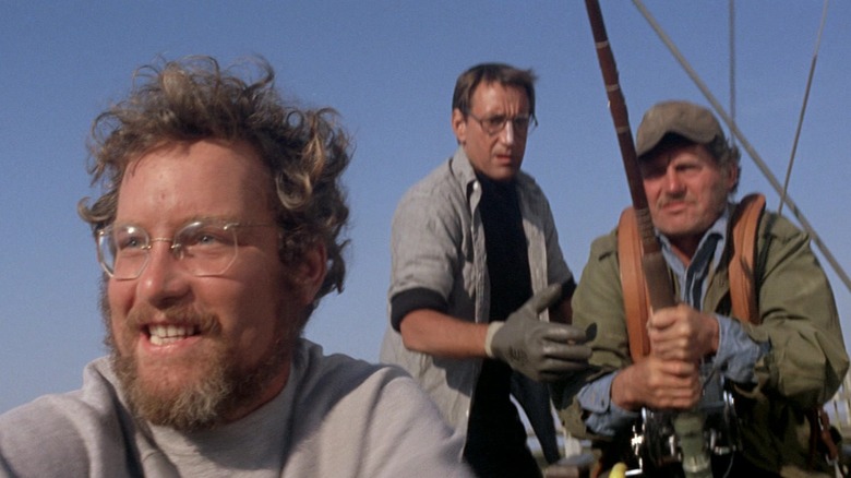 Richard Dreyfuss, Roy Scheider, and Robert Shaw shark fishing