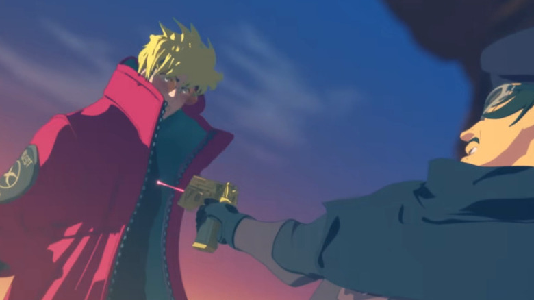 Vash being held at gunpoint