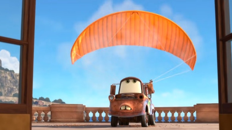 Mater opens up a parachute