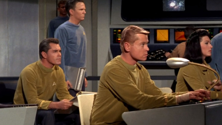 Captain Pike and crew on Enterprise bridge