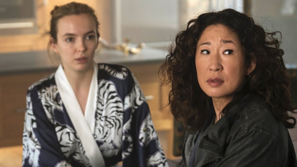 Jodie Comer as Villanelle and Sandra Oh as Eve Polastri in Killing Eve