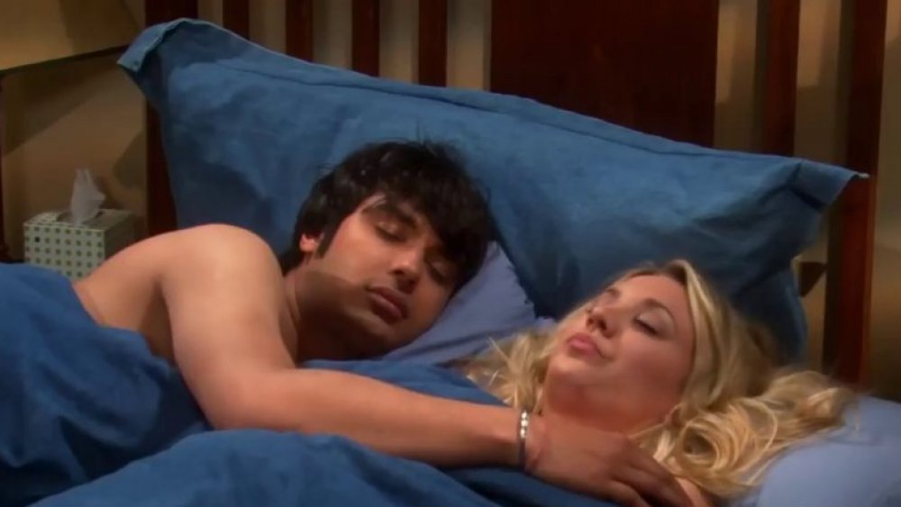 Kunal Nayyar as Raj Koothrappali and Kaley Cuoco as Penny from The Big Bang Theory