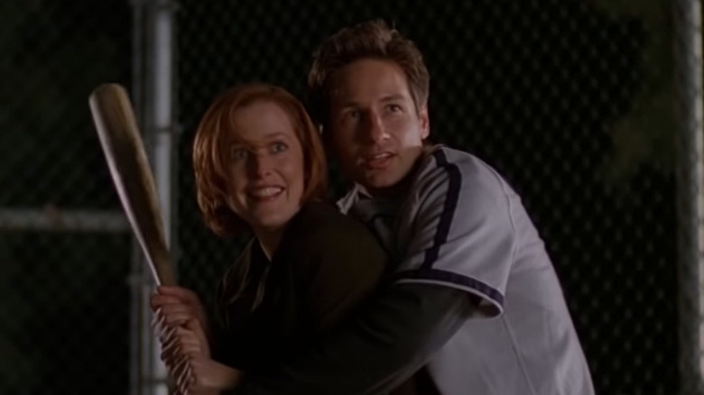 Mulder and Scully playing baseball