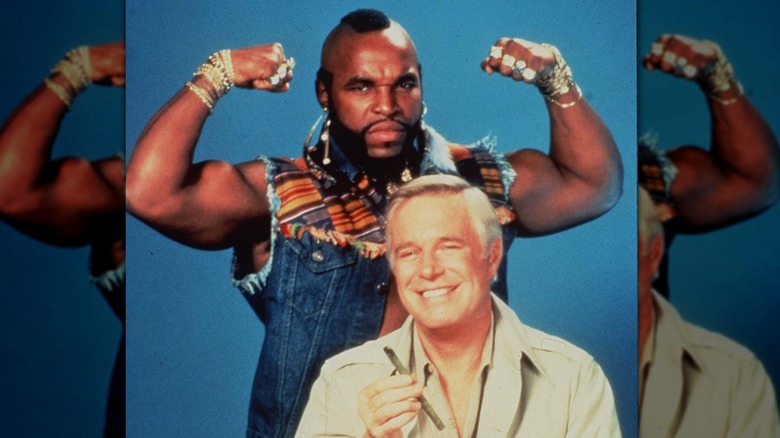 Mr. T flexes behind George Peppard