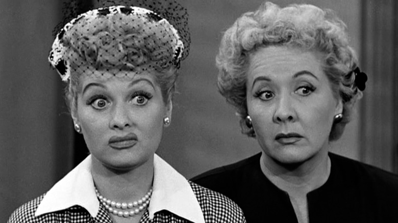 Lucy and Ethel look confused on "I Love Lucy"