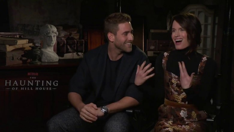 Oliver Jackson-Cohen and Elizabeth Reaser being interviewed for The Haunting of Hill House