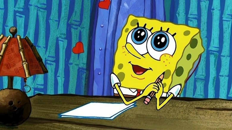 SpongeBob SquarePants preparing to write