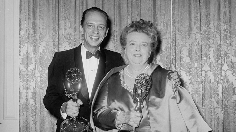 Frances Bavier and Don Knotts holding their awards