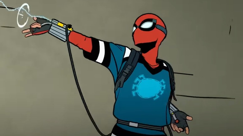 Peter Parker tries out web shooter