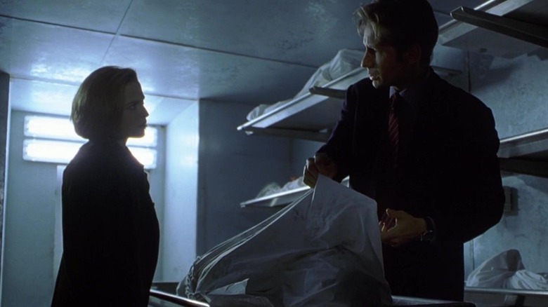 Mulder and Scully examine evidence