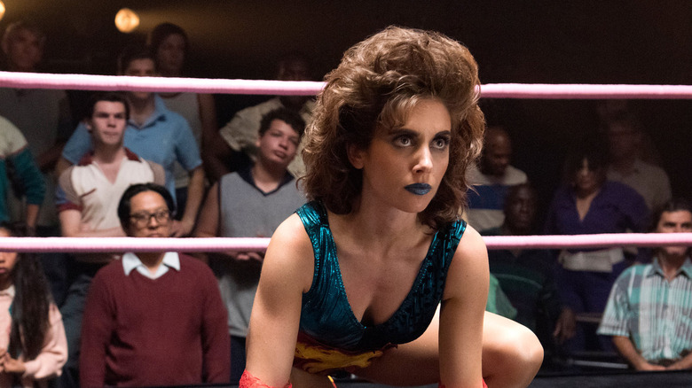 Zoya crouching in the ring on "GLOW" (2017-2019)