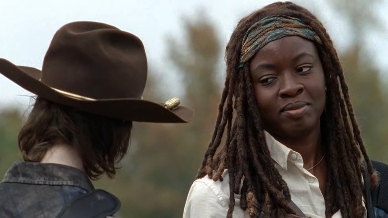 Michonne and Carl talking