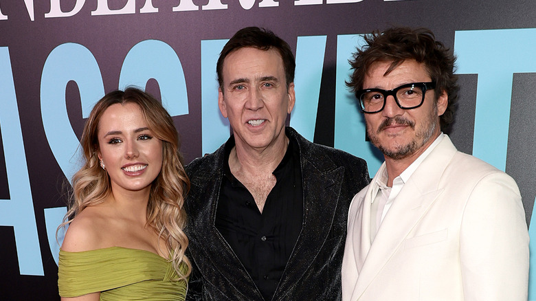 Lily Sheen, Nicolas Cage and Pedro Pascal posing toether