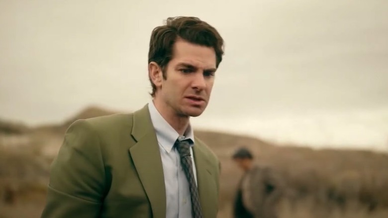 Andrew Garfield as Pyre looking worried