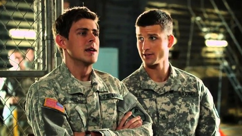 Parker Young and Chris Lowell speaking Enlisted