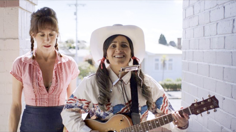 Jackie van Beek and Madeleine Sami performing