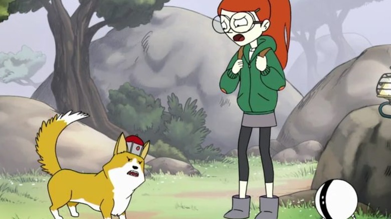 Tulip arguing with a corgi