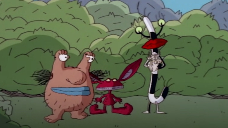 Oblina, Krumm, and Ickis outdoors