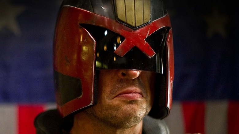 Judge Dredd frowning