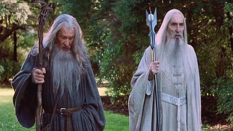 Saruman walking with Gandalf