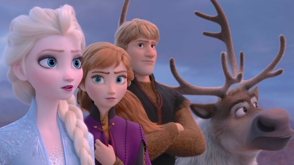 Elsa, Anna, Kristoff and Sven look worried in Frozen 2