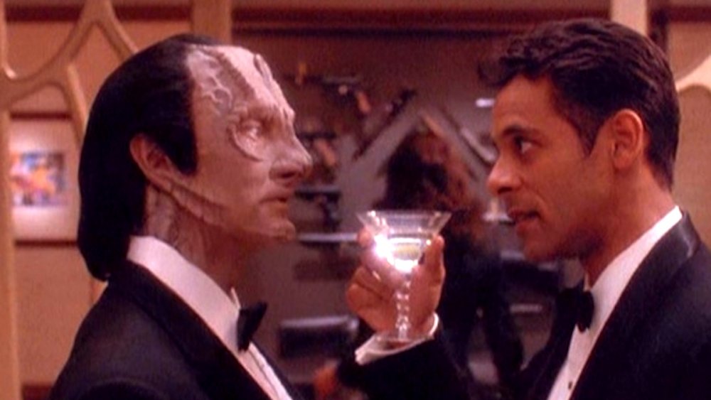 Would-be lovers Garak and Julian Bashir share a moment on the holodeck