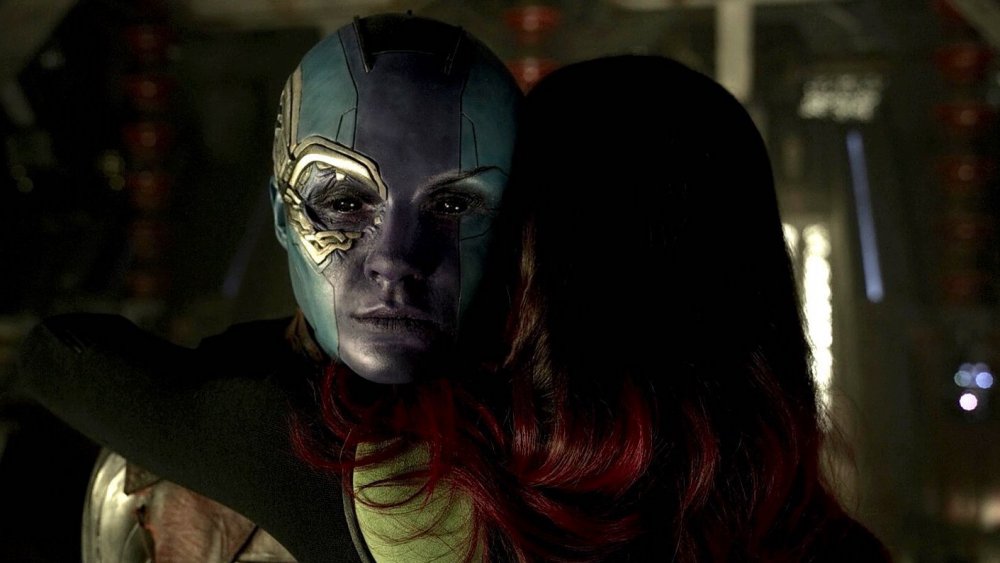 Karen Gillian as Nebula and Zoe Saldana as Gamora in Guardians of the Galaxy Vol. 2