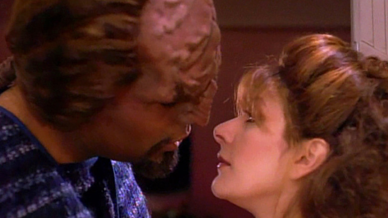 Worf and Troi kiss