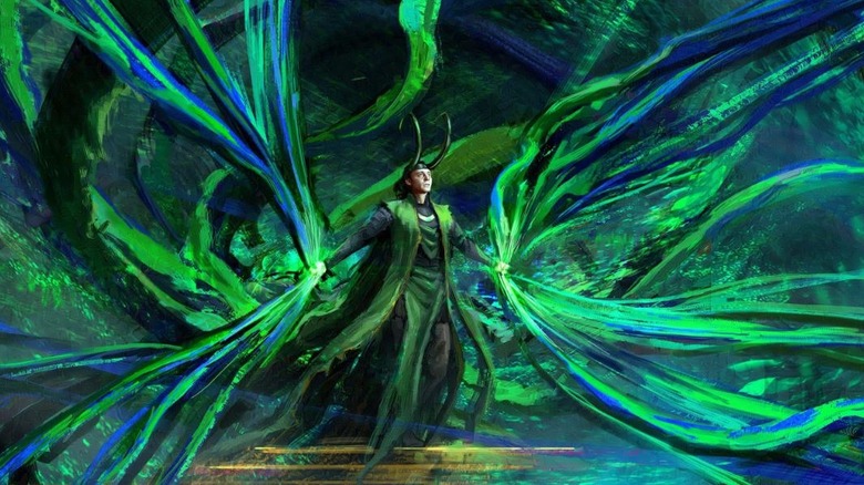 Loki holding different-colored timeline strands