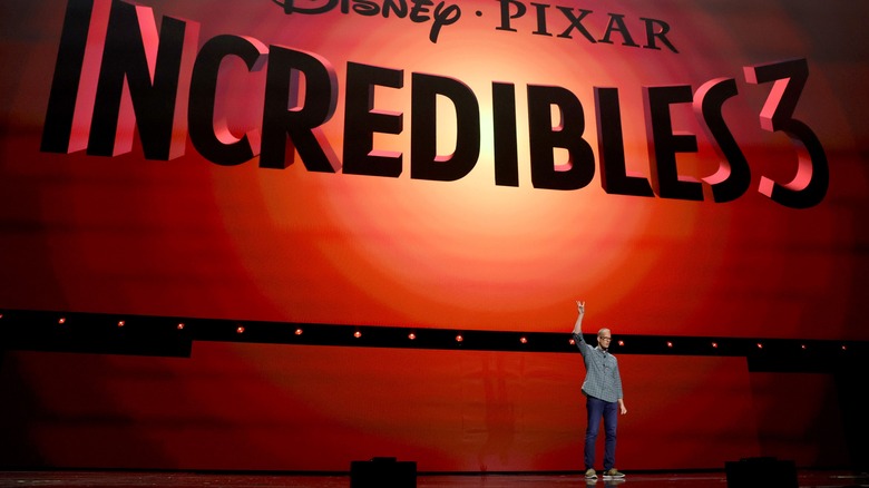 Pete Docter onstage at D23 announcing Incredibles 3