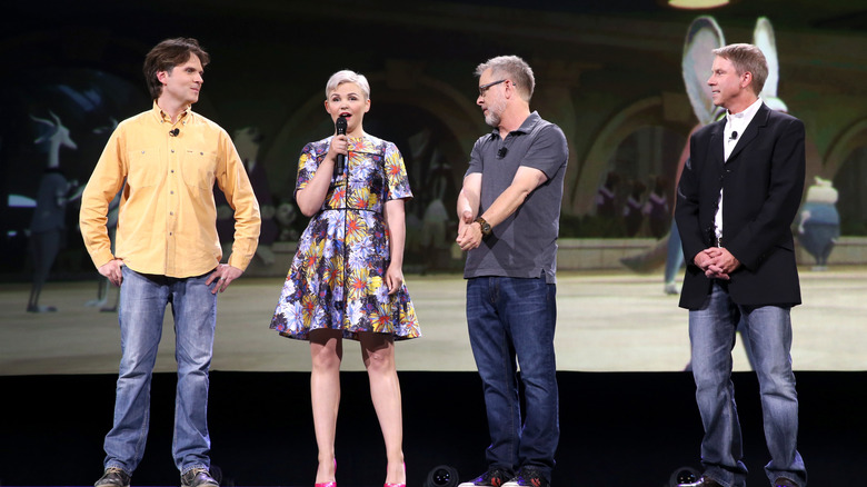 Cast and crew members of Zootopia 2 speaking at D23