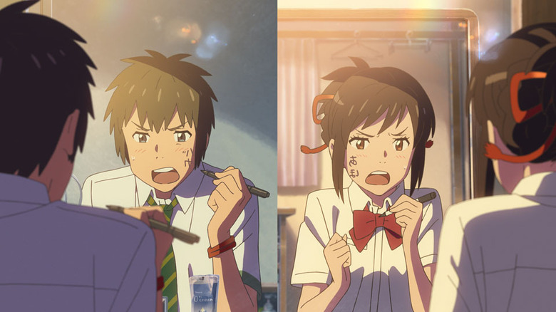 Mitsuha and Taki looking in the mirror