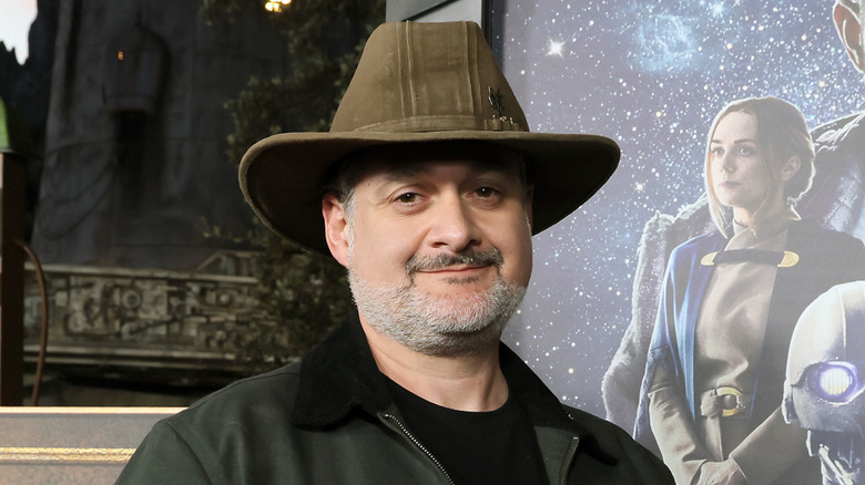 Dave Filoni smiling in his cowboy hat at the Star Wars: Skeleton Crew launch event at Disneyland in December 2024