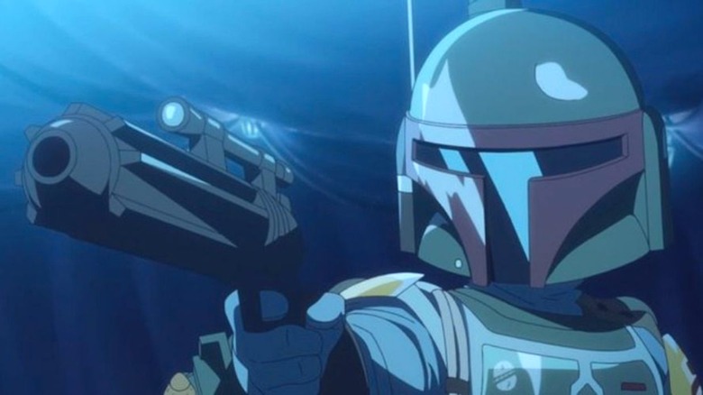 Boba Fett holding a blaster in Star Wars: Visions Season 2