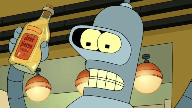 Bender drinking on Futurama