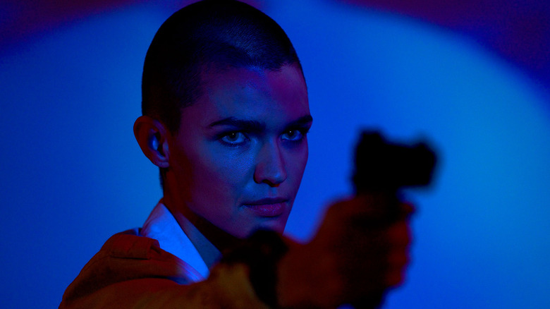 Ruby Rose points a gun in Vanquish