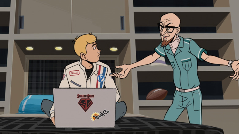 Dr. Venture leans over Dean's computer