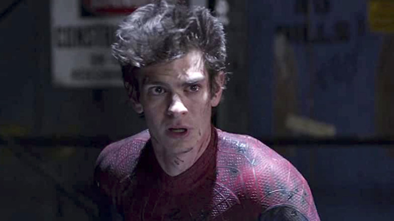 Andrew Garfield as Spider-Man in red and blue suit