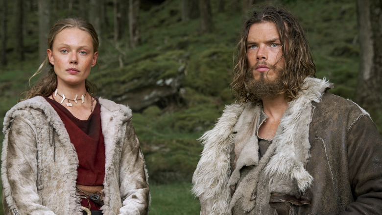 Leif Eriksson and Freydis Eriksdotter looking serious in Vikings: Valhalla