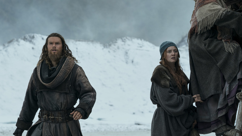 Leif and Cadlin in snow in Vikings: Valhalla