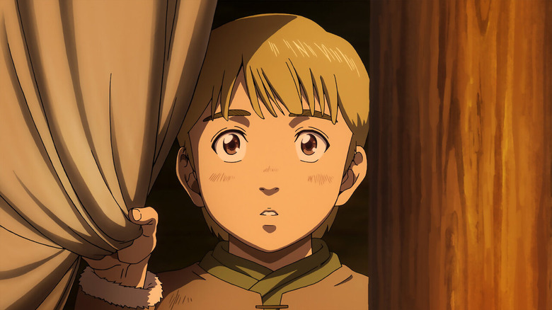 Young Thorfinn behind curtain